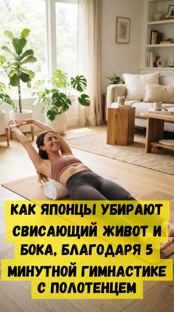 Как Японцы убирают свисающий живот и бока, благодаря 5 минутной гимнастике с полотенцем